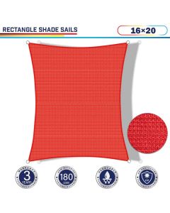 Windscreen4less 16ft x 20ft Rectangle Curve Edge Sun Shade Sail Canopy in Color Red for Outdoor Patio Backyard UV Block Awning with Steel D-Rings 180GSM (3 Year Warranty) - Customized Sizes Available