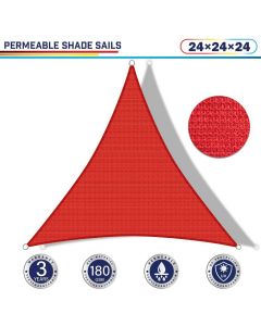 Windscreen4less 24ft x 24ft x 24ft Triangle Curve Edge Sun Shade Sail Canopy in Color Red for Outdoor Patio Backyard UV Block Awning with Steel D-Rings 180GSM (3 Year Warranty) - Customized Sizes Available(Customized) 