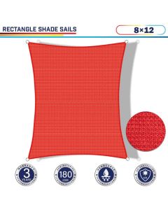Windscreen4less 8ft x 12ft Rectangle Curve Edge Sun Shade Sail Canopy in Color Red for Outdoor Patio Backyard UV Block Awning with Steel D-Rings 180GSM (3 Year Warranty) - Customized Sizes Available