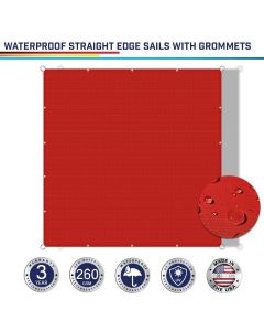 Windscreen4less Custom Size Terylene Waterproof 2-24ft x 2-40ft Rectangle Straight Edge Sun Shade Sail Canopy With Grommets in Color Red for Outdoor Patio Backyard UV Block Awning with Steel D-Rings (3 Year Warranty)