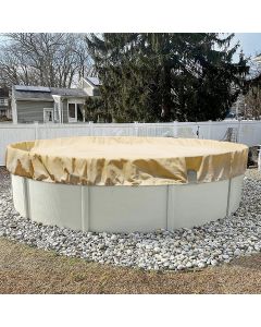Real Scene Effect of Windscreen4less Beige Pool Cover for Above Ground Pools Round Winter Pool Cover for 18ft Swimming Pools, Pool Safety Cover