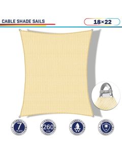 Windscreen4less Steel Wired Sand Rectangle 18ft x 22ft A-Ring Reinforcement Heavy Duty Strengthen Durable(260GSM)-Galvanized Cable Enhanced Large Sun Shade Sail - 7 Year Warranty