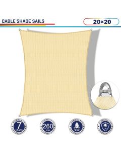 Windscreen4less Steel Wired Sand Rectangle 20ft x 20ft A-Ring Reinforcement Heavy Duty Strengthen Durable(260GSM)-Galvanized Cable Enhanced Large Sun Shade Sail - 7 Year Warranty