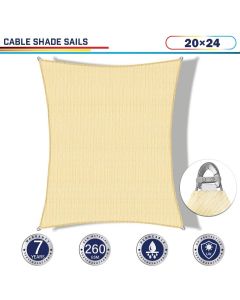 Windscreen4less Steel Wired Sand Rectangle 20ft x 24ft A-Ring Reinforcement Heavy Duty Strengthen Durable(260GSM)-Galvanized Cable Enhanced Large Sun Shade Sail - 7 Year Warranty