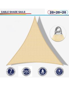 Windscreen4less Steel Wired Sand Triangle 20ft x 20ft x 20ft A-Ring Reinforcement Heavy Duty Strengthen Durable(260GSM)-Galvanized Cable Enhanced Large Sun Shade Sail - 7 Year Warranty