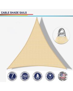 Windscreen4less Steel Wired Sand Custom Size Triangle 2-48ft x 2-48ft x 2-48ft A-Ring Reinforcement Heavy Duty Strengthen Durable(260GSM)-Galvanized Cable Enhanced Large Sun Shade Sail - 7 Year Warranty