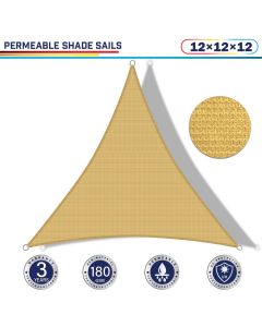 Windscreen4less 12ft x 12ft x 12ft Triangle Curve Edge Sun Shade Sail Canopy in Color Sand for Outdoor Patio Backyard UV Block Awning with Steel D-Rings 180GSM (3 Year Warranty) - Customized Sizes Available