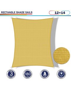 Windscreen4less 12ft x 14ft Rectangle Curve Edge Sun Shade Sail Canopy in Color Sand for Outdoor Patio Backyard UV Block Awning with Steel D-Rings 180GSM (3 Year Warranty) - Customized Sizes Available