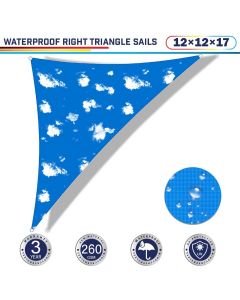 Windscreen4less Terylene Waterproof 12ft x 12ft x 17ft Right Triangle Curve Edge Sun Shade Sail in Color Sky UV Blocker Sunshade Patio Canopy Sail  (3 Year Warranty)(Customized) 