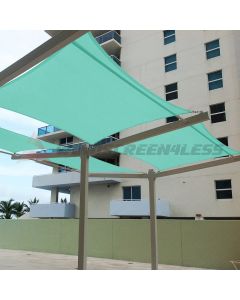 Real Scene Effect of Windscreen4less Terylene Waterproof 16ft x 16ft Rectangle Curve Edge Sun Shade Sail Canopy in Color Turquoise Green for Outdoor Patio Backyard UV Block Awning with Steel D-Rings 220GSM (1 Year Warranty)
