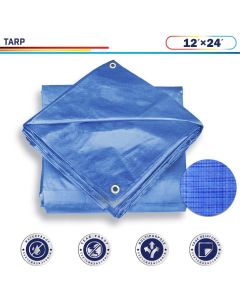 Windscreen4less 12ft x 24ft General Multiple Purpose 5 Mil Waterproof Blue Poly Tarp