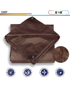 Windscreen4less 6ft x 8ft Super Heavy Duty 16 Mil Waterproof Dark Brown Poly Tarp
