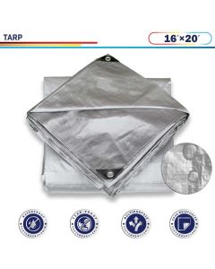 Windscreen4less 16ft x 20ft Heavy Duty 10 Mil Waterproof Silver Poly Tarp