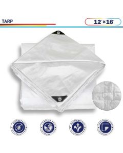 Windscreen4less 12ft x 16ft Heavy Duty 10 Mil Waterproof White Poly Tarp