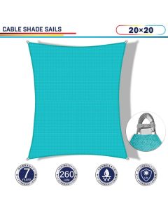 Windscreen4less Steel Wired Turquoise Green Rectangle 20ft x 20ft A-Ring Reinforcement Heavy Duty Strengthen Durable(260GSM)-Galvanized Cable Enhanced Large Sun Shade Sail - 7 Year Warranty(Customized) 