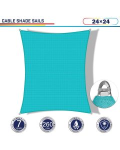 Windscreen4less Steel Wired Turquoise Green Rectangle 24ft x 24ft A-Ring Reinforcement Heavy Duty Strengthen Durable(260GSM)-Galvanized Cable Enhanced Large Sun Shade Sail - 7 Year Warranty