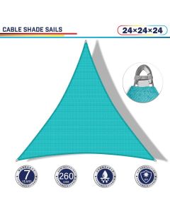 Windscreen4less Steel Wired Turquoise Green Triangle 24ft x 24ft x 24ft A-Ring Reinforcement Heavy Duty Strengthen Durable(260GSM)-Galvanized Cable Enhanced Large Sun Shade Sail - 7 Year Warranty