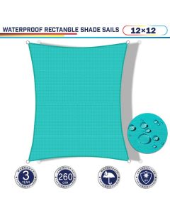 Windscreen4less Waterproof 12ft x 12ft in Color Turquoise Green Sun Shade Sail Terylene UV Blocker Rectangle Sunshade Patio Canopy Sail  (3 Year Warranty)
