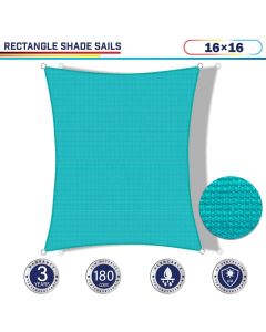 Windscreen4less 16ft x 16ft Rectangle Curve Edge Sun Shade Sail Canopy in Color Turquoise Green for Outdoor Patio Backyard UV Block Awning with Steel D-Rings 180GSM (3 Year Warranty) - Customized Sizes Available