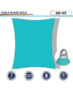 Windscreen4less Steel Wired Turquoise Green Rectangle 18ft x 22ft A-Ring Reinforcement Heavy Duty Strengthen Durable(260GSM)-Galvanized Cable Enhanced Large Sun Shade Sail - 7 Year Warranty