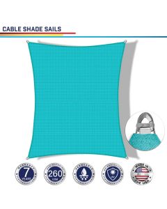 Windscreen4less Steel Wired Turquoise Green Custom Size Rectangle 2-48ft x 2-48ft A-Ring Reinforcement Heavy Duty Strengthen Durable(260GSM)-Galvanized Cable Enhanced Large Sun Shade Sail - 7 Year Warranty