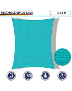 Windscreen4less 8ft x 12ft Rectangle Curve Edge Sun Shade Sail Canopy in Color Turquoise Green for Outdoor Patio Backyard UV Block Awning with Steel D-Rings 180GSM (3 Year Warranty) - Customized Sizes Available