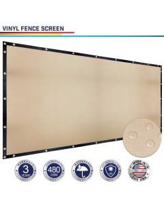 Windscreen4less Custom Size 1-12ft x 1-150ft Beige Fence Privacy Screen Commercial-Grade Solid Vinyl 100% Privacy Blockage (480GSM) -3 Year Limited Warranty