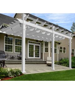 Real Scene Effect of Windscreen4less Outdoor Waterproof Retractable Pergola Replacement Shade Cover Wave Sail Awning Slide on Wire Shade for Deck Patio Backyard 7ft W x 16ft L Light Gray (3 Year Warranty)-Custom Sizes Available