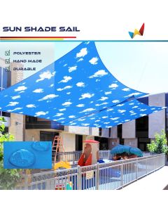 Real Scene Effect of Windscreen4less Terylene Waterproof 8ft x 12ft Rectangle Curve Edge Sun Shade Sail Canopy in Color Sky for Outdoor Patio Backyard UV Block Awning with Steel D-Rings 220GSM (1 Year Warranty)