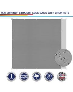 Windscreen4less Custom Size Terylene Waterproof 2-24ft x 2-40ft Rectangle Straight Edge Sun Shade Sail Canopy With Grommets in Color Light Gray for Outdoor Patio Backyard UV Block Awning with Steel D-Rings 220GSM (1 Year Warranty)