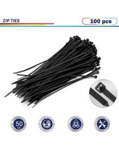 Windscreen4less 100pcs Black 8" Heavy Duty Zip Ties,Nylon Cable Ties