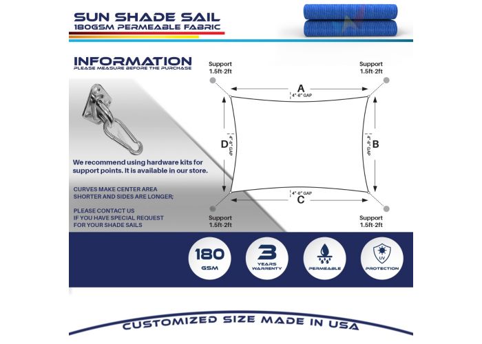 Blue 10ft x 15ft 180GSM polyethylene sun shade sail canopy