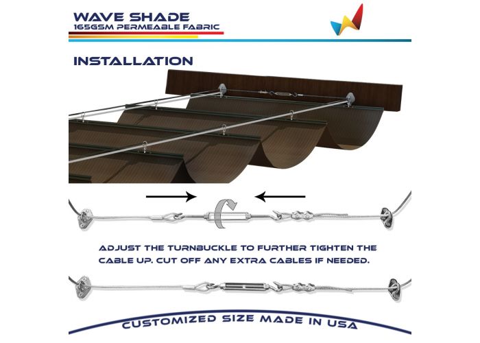 COARBOR Pergola Shade Cover Deck Porch Retractable Shade Awning Slide Flexible Canopy Patio Hang Down U Shape Wave Shade Cover Wire Cable Hardware Included 4'Wx16'L Brown 