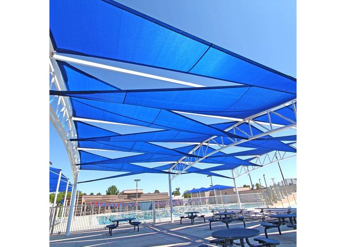 Windscreen4less 10ft x 10ft x 10ft Triangle Curve Edge Sun Shade Sail  Canopy in Color Blue for Outdoor Patio Backyard UV Block Awning with Steel 