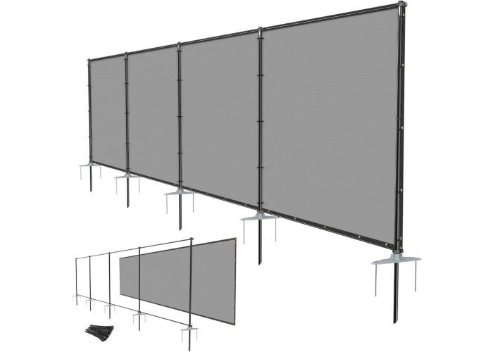 Windscreen4less 6FT x12FT Light Gray Outdoor Fence Fencing Kit with Poles and Rails Ground Spikes Privacy Fence for Dog Yard Pool Garden Safety Chicken Fence Temporary Painted Iron Pole 