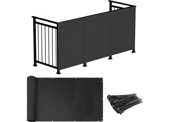 3 ft. x 15 ft. Deck Balcony Privacy Screen for Deck Pool Fence Railings Apartment Balcony Privacy Screen, Black