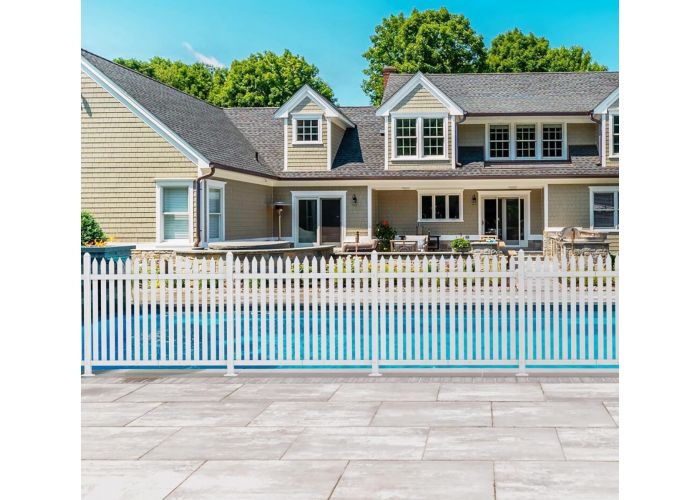 Windscreen4less 1 Set 84"W x 30"H Vinyl Picket Fence Panels No Ground Spike Decorative PVC Barrier Fencing for Porch Patio Front Door Yard Garden Pool with 34 Pickets (Straight)