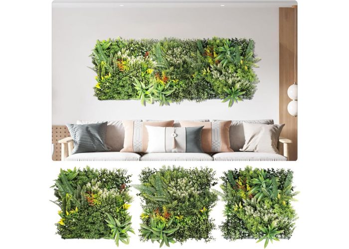 Windscreen4less 4 Sets 20 inch x20 inch Artificial Leaf Panels Faux Plant Grass Green Wall Panel Decoration for Outdoor Indoor Garden Backyard