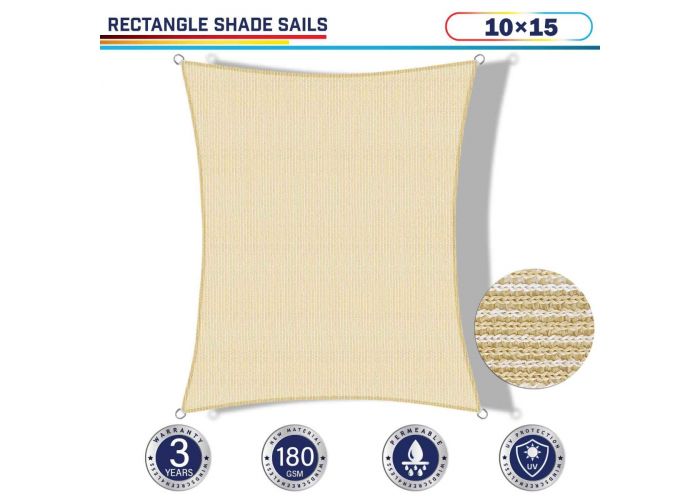 Windscreen4less 10ft x 15ft Rectangle Curve Edge Sun Shade Sail Canopy in  Color Beige for Outdoor Patio Backyard UV Block Awning with Steel D-Rings 