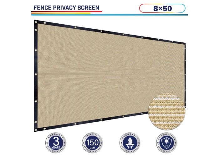 Commercial Outdoor Backyard Shade Windscreen Mesh Fabric with Brass Gromment 85% Blockage Customized 3 Years Warranty Patio Paradise 8' x 12' Tan Beige Fence Privacy Screen 