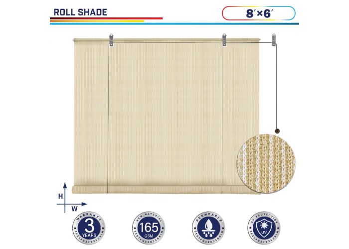 Windscreen4less Exterior Roller Shade Outdoor Roll Up Shades for Porch Pergola Patio Deck Balcony Carport Yard with 90% UV Protection Privacy 4W x 10L Beige 
