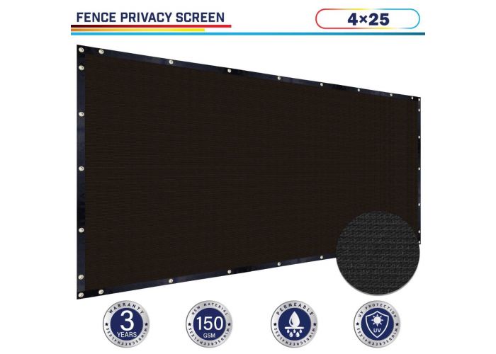 Windscreen4less 4x25 FT Brown Fence Windscreen Privacy Screen Cover Fabric W/ZIP 