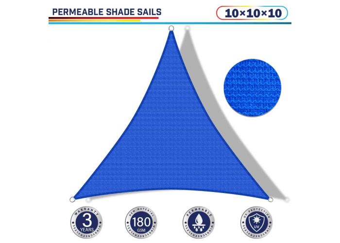 Windscreen4less 10ft x 10ft x 10ft Triangle Curve Edge Sun Shade Sail  Canopy in Color Blue for Outdoor Patio Backyard UV Block Awning with Steel 