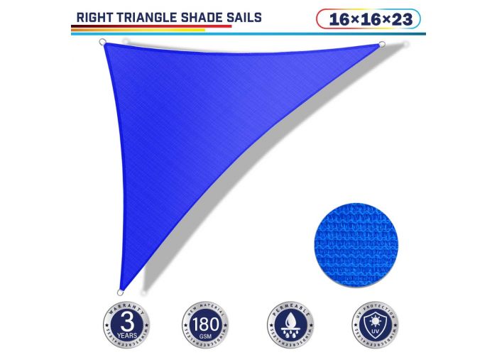 Windscreen4less 16ft x 16ft x 23ft Right Triangle Curve Edge Sun Shade Sail  Canopy in Color Blue for Outdoor Patio Backyard UV Block Awning with Steel 
