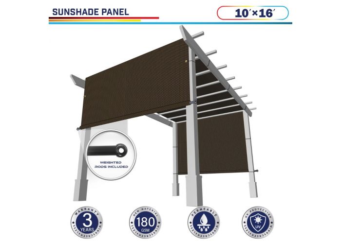 Windscreen4less Brown 10ft. W x 16ft. H Outdoor Sun Shade Panel Universal  Pergola Replacement Cover Canopy with Grommets Weight Rods Sun Block Cover  