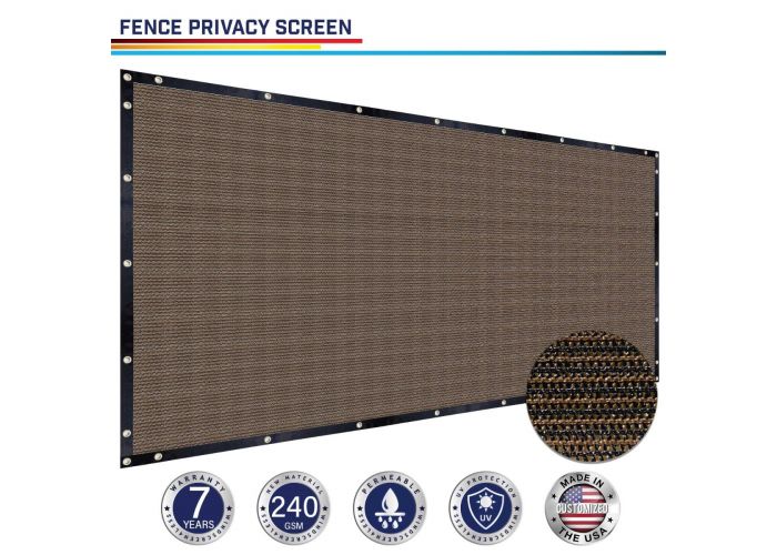 Windscreen4less Heavy Duty Privacy Screen Fence in Color Beige with White Stripes 6 x 1 Brass Grommets w/3-Year Warranty 150 GSM Customized Size 