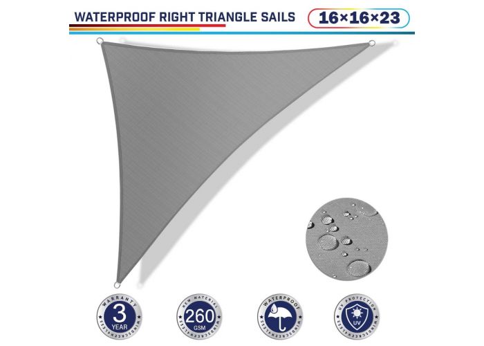 Windscreen4less Terylene Waterproof 16ft x 16ft x 23ft Right Triangle Curve Edge in Color Light Gray Sun Shade Sail UV Blocker Sunshade Patio Canopy Sail  (3 Year Warranty)