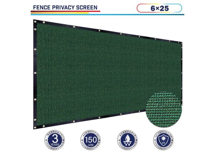 Windscreen4less 6x25 FT Green Fence Windscreen Privacy Screen Fabric Mesh Ziptie 