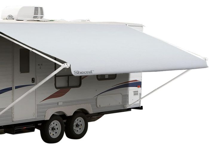 Shecraf  White RV Awning Fabric Replacement, 18ft x 18ft Vinyl Camper Awning Replacement, Outdoor Canopy for RV Awning