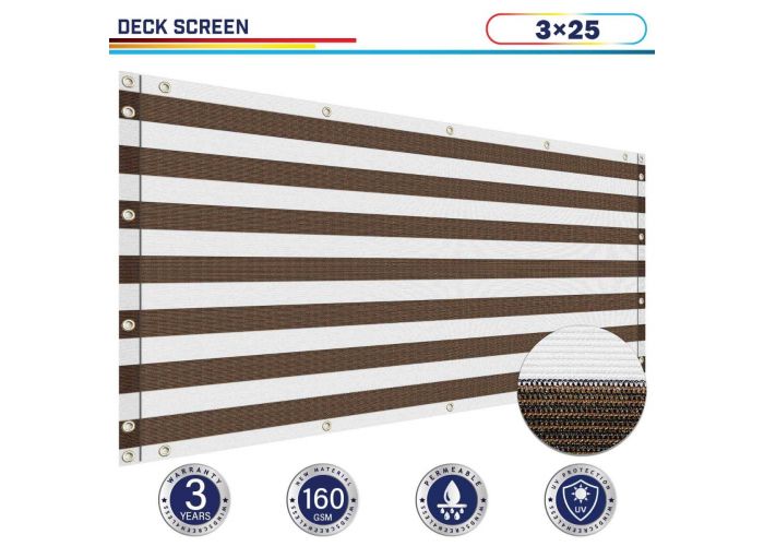 Custom 3Ft Tall Brown WHT Privacy Fence Deck Screen Balcony Railing Shade Fabric 